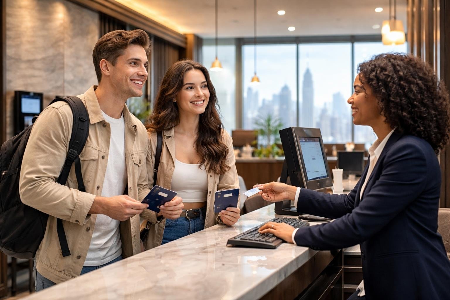 couple at the hotel reception - featured image
