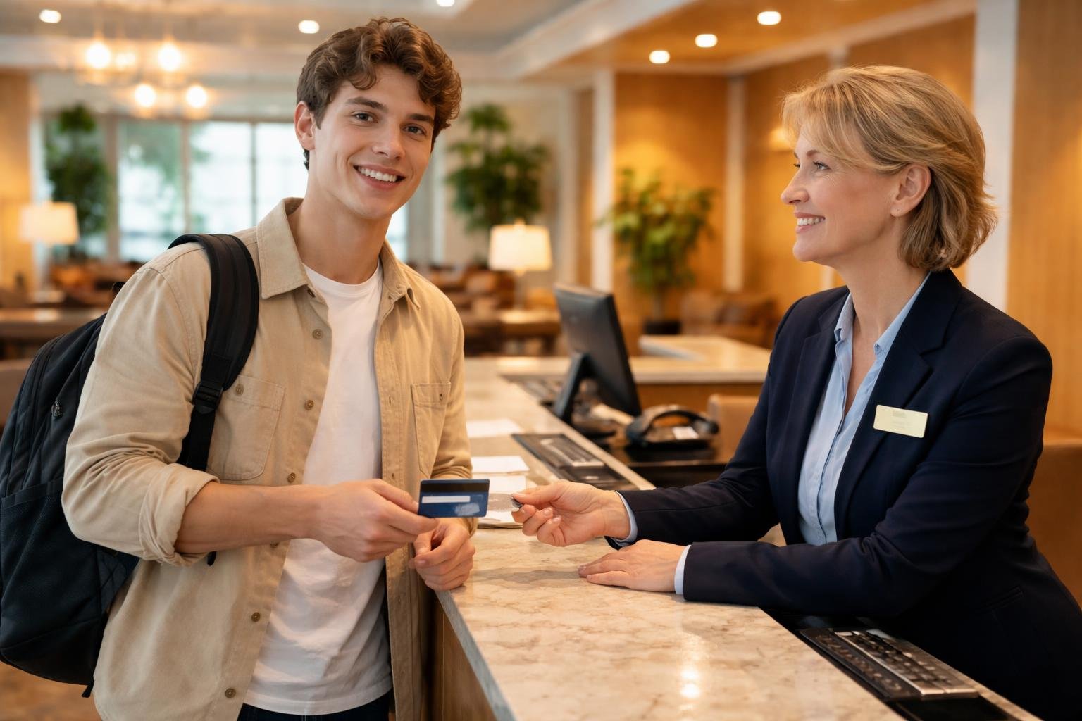 young guy at the hotel reception - featured image