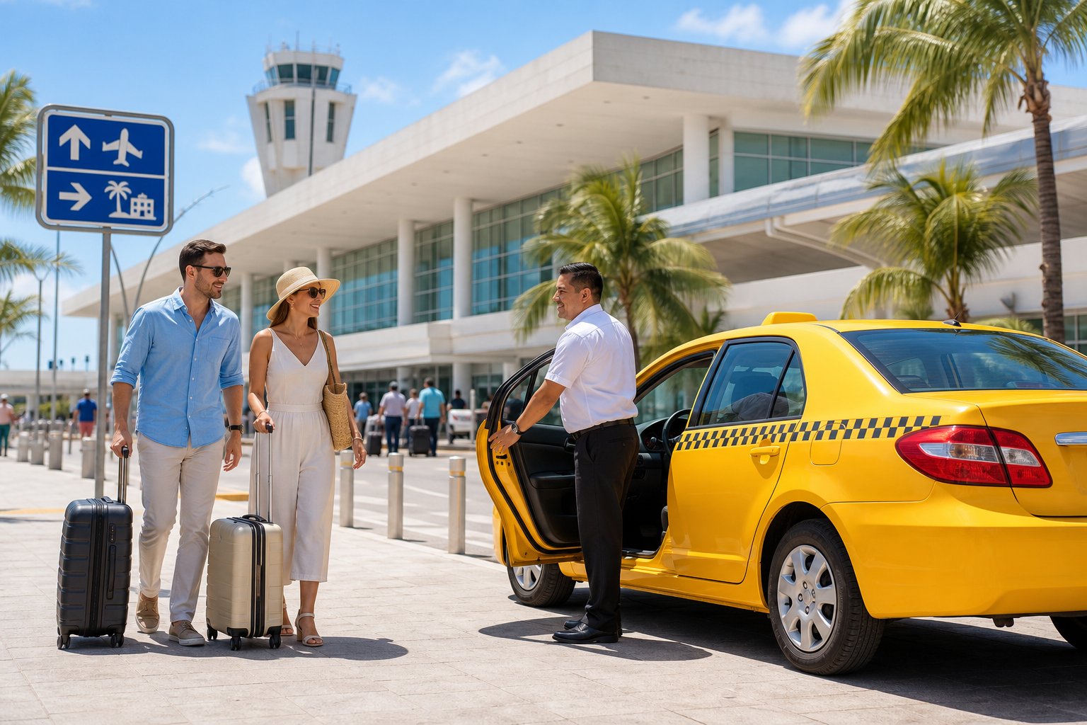 couple taking a taxi